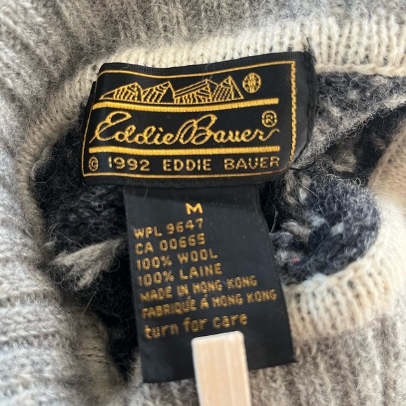 Eddie Bauer 100% Wool Sweater Vintage 1992 Fair Isle Moose Gray M Unisex NOVELTY - Picture 6 of 9